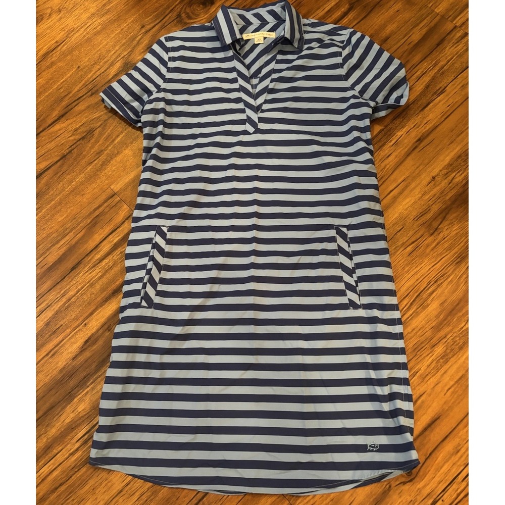 Southern Tide Kamryn Brrr Intercoastal Stripe Dress Women XS Golf Tennis Blue